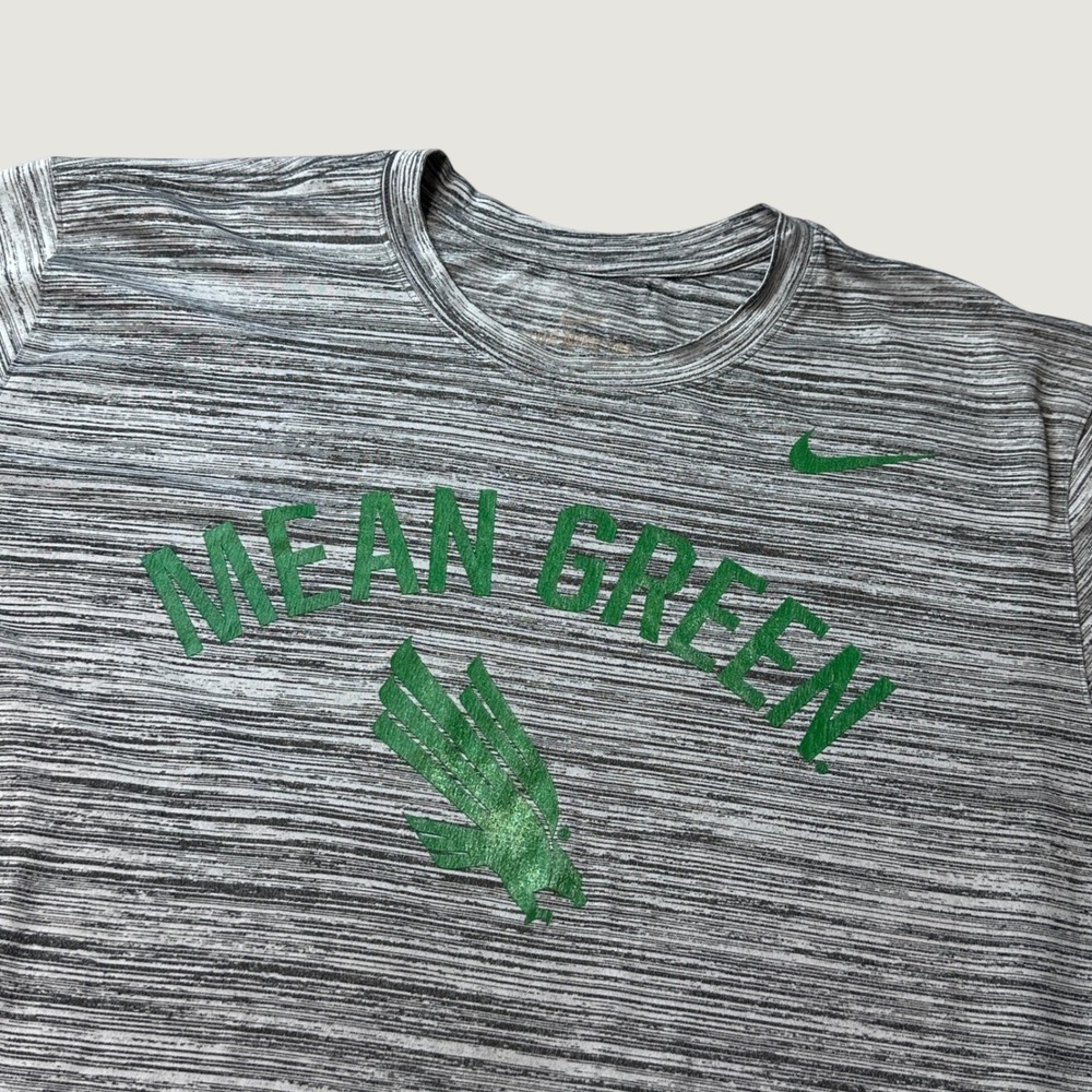 North Texas Nike T-Shirt Mens L Grey Mean Green NCAA Football Space Dye Dri-FIT